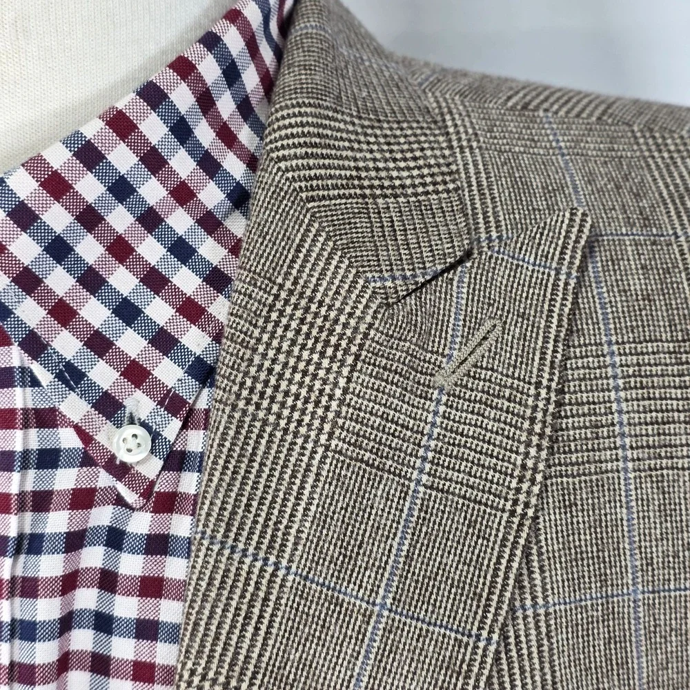 Stafford Men's Sport Coat Blazer Two Button Peak Brown Flannel‎ Wool 38L Slim